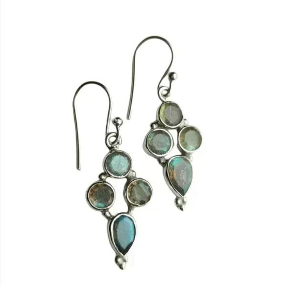 LABRADORITE cluster drop earrings in Sterling Silver